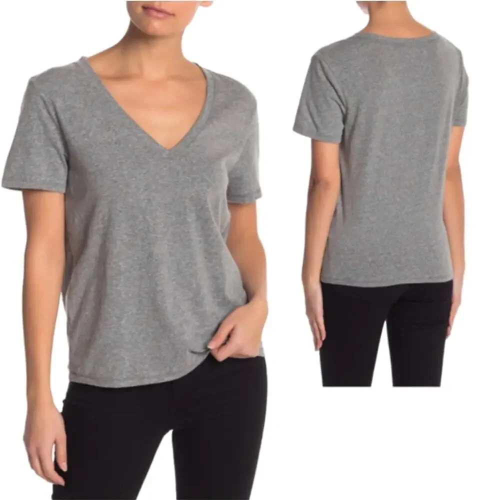 NEW BP Women's XS Grey Cloudy Heather V-Neck Basic Tee Shirt Marled